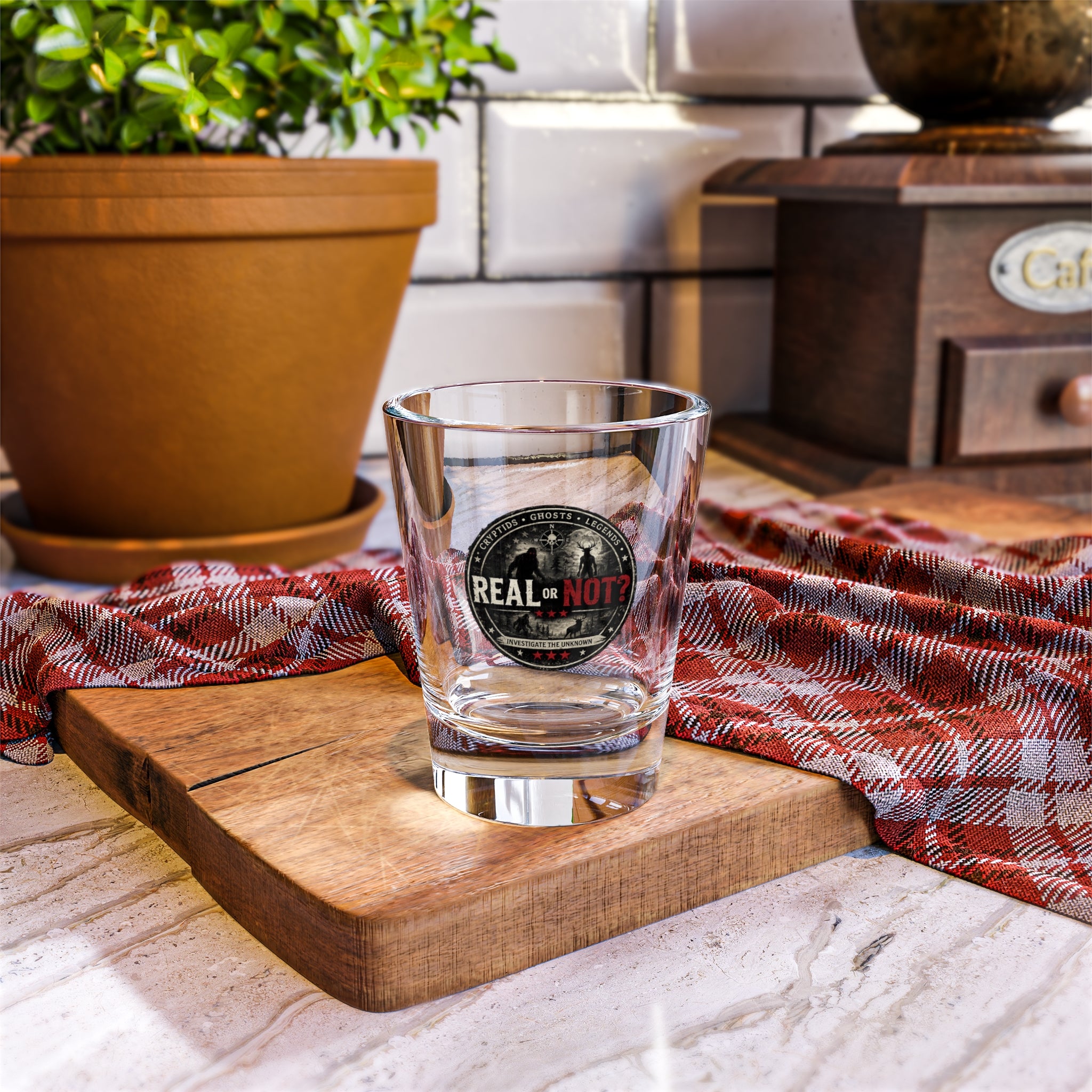 Real or Not? USA Shot Glass – 1.5oz Paranormal Vintage Badge