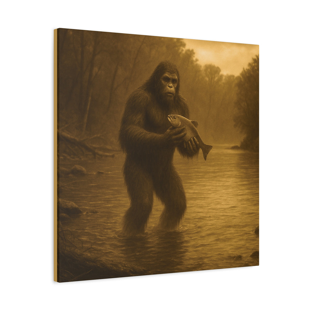 Fishing with Bigfoot Matte Canvas Wall Art