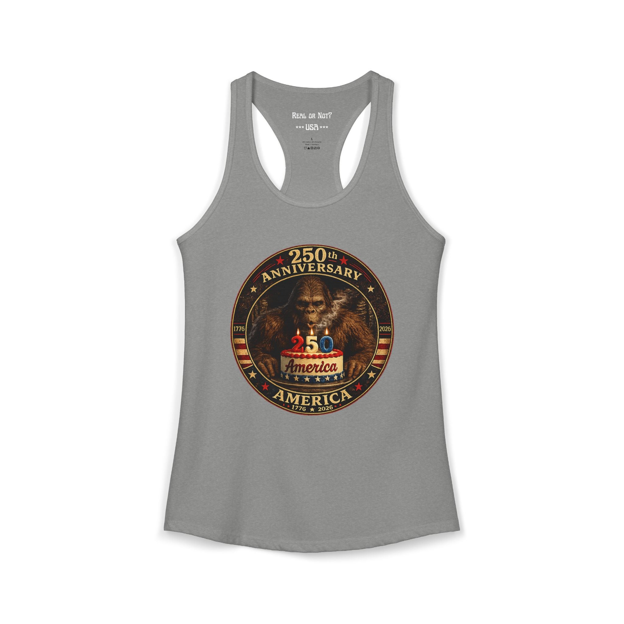 Limited Edition: 250th Anniversary Bigfoot Birthday Cake Ladies' Racerback Tank