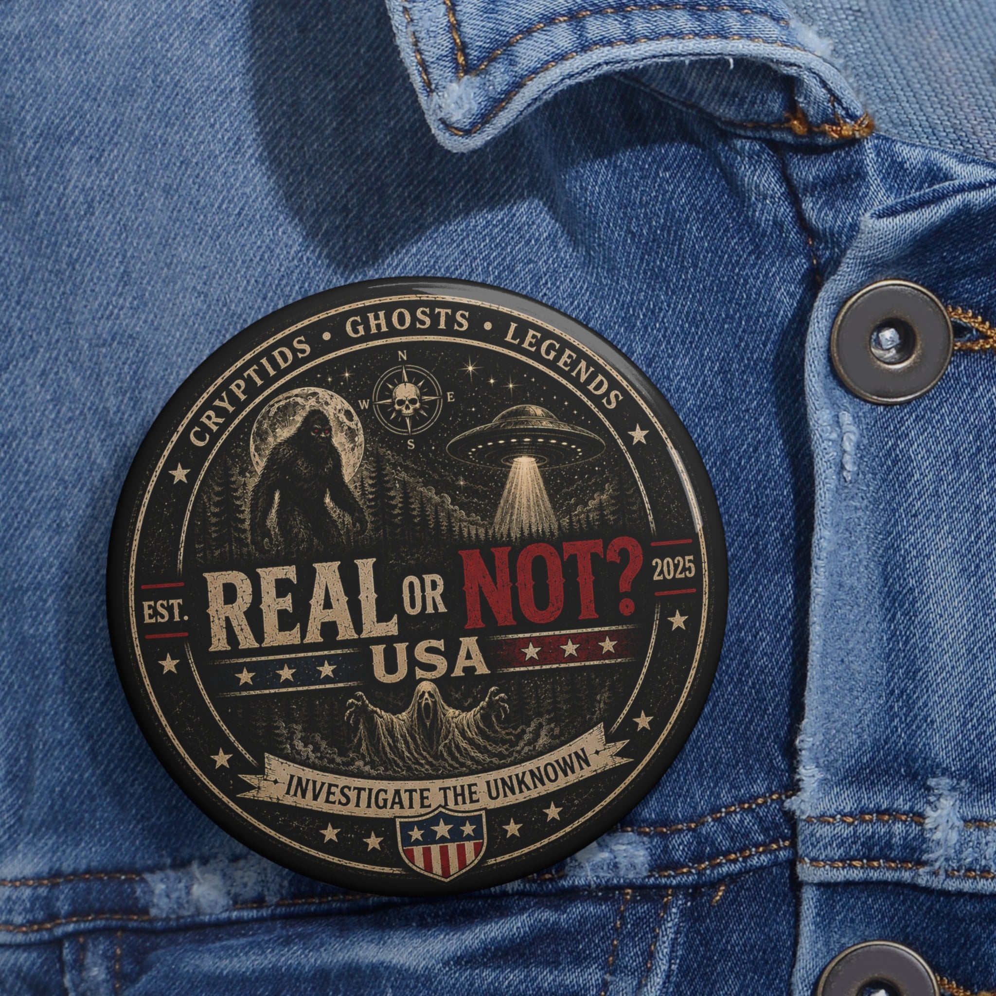 Real or Not? USA Paranormal Investigations Round Pin Button
