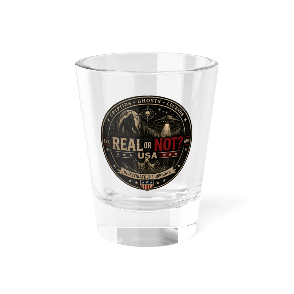 Real or Not? USA Shot Glass – 1.5oz Paranormal Vintage Badge