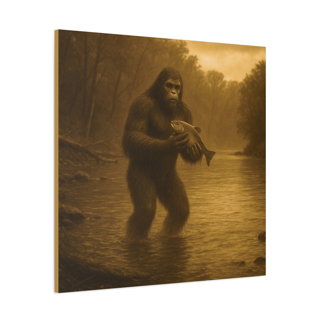 Fishing with Bigfoot Matte Canvas Wall Art