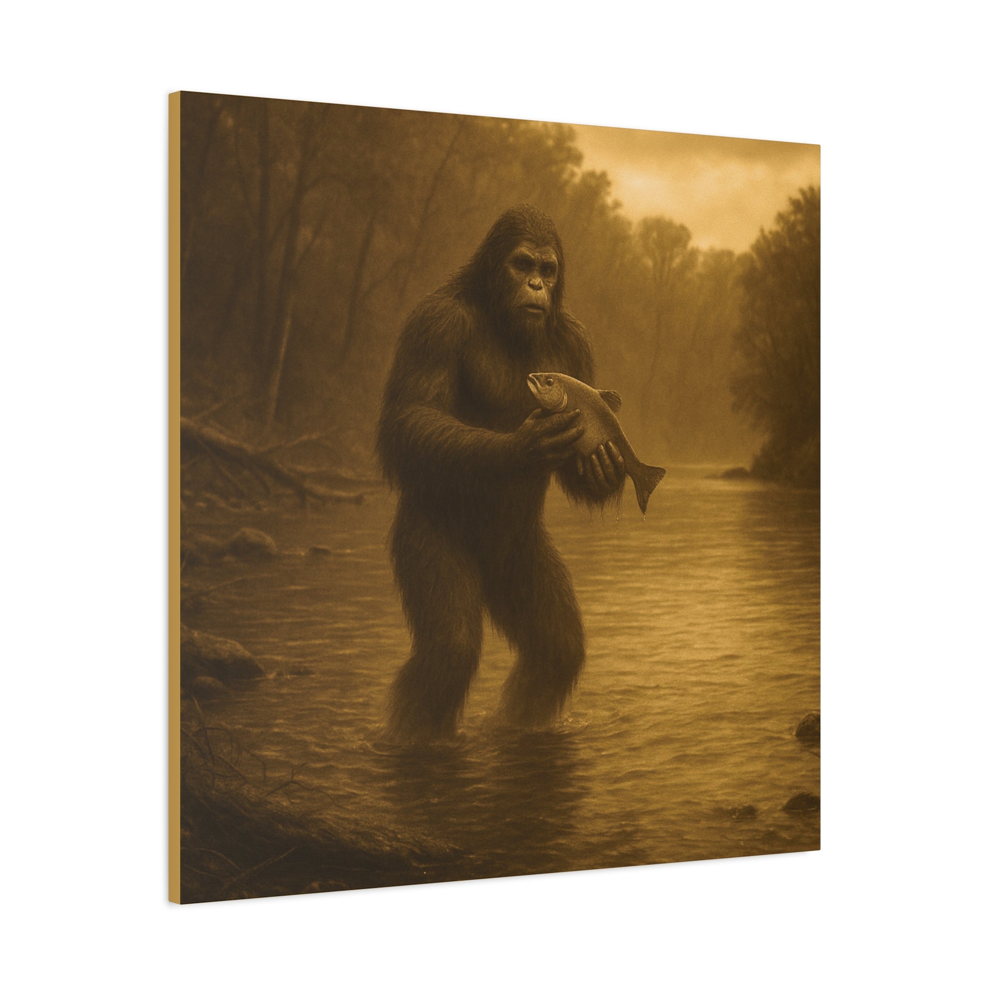 Fishing with Bigfoot Matte Canvas Wall Art
