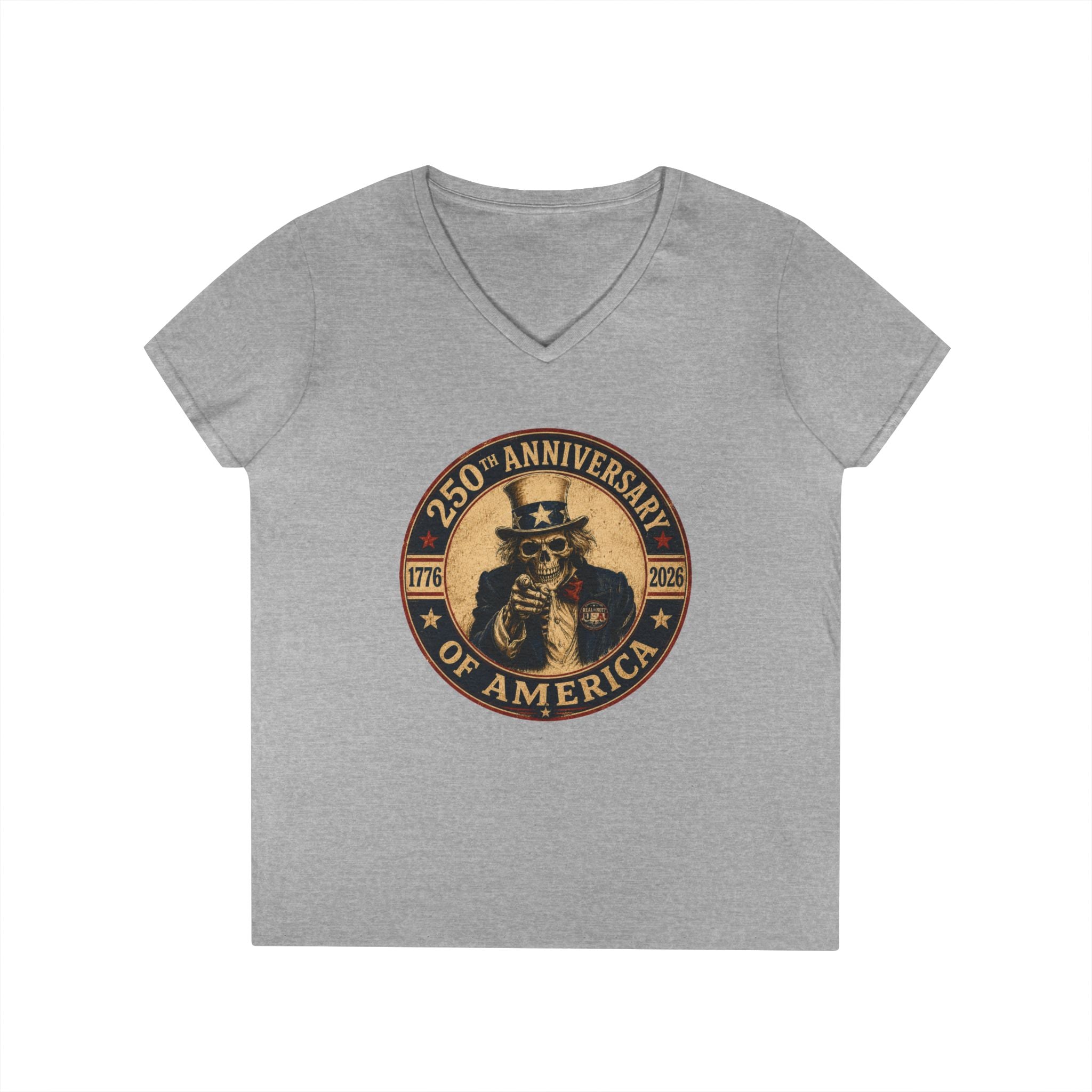 Limited Edition: Uncle Sam Skull 250th Anniversary of America Ladies V-Neck T-Shirt