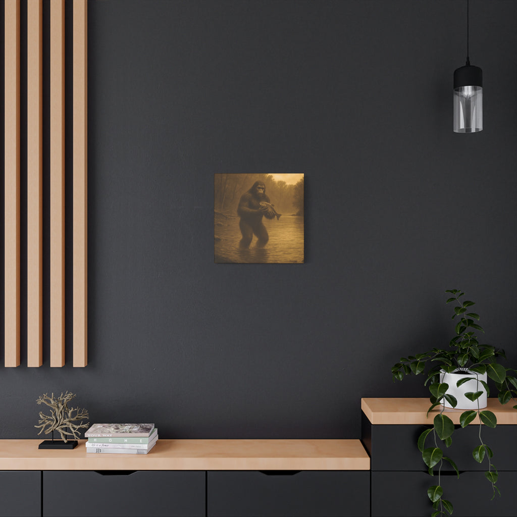 Fishing with Bigfoot Matte Canvas Wall Art