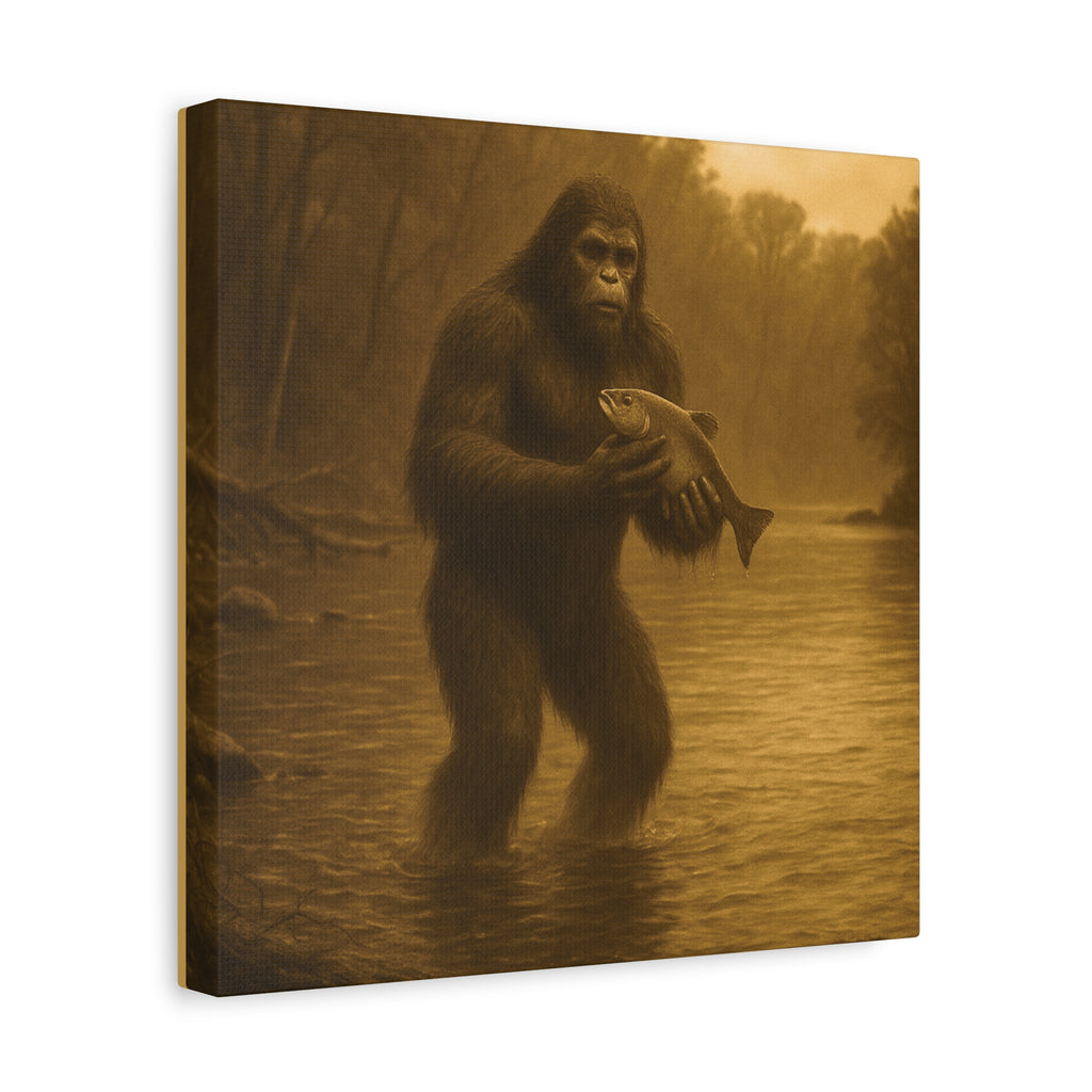 Fishing with Bigfoot Matte Canvas Wall Art