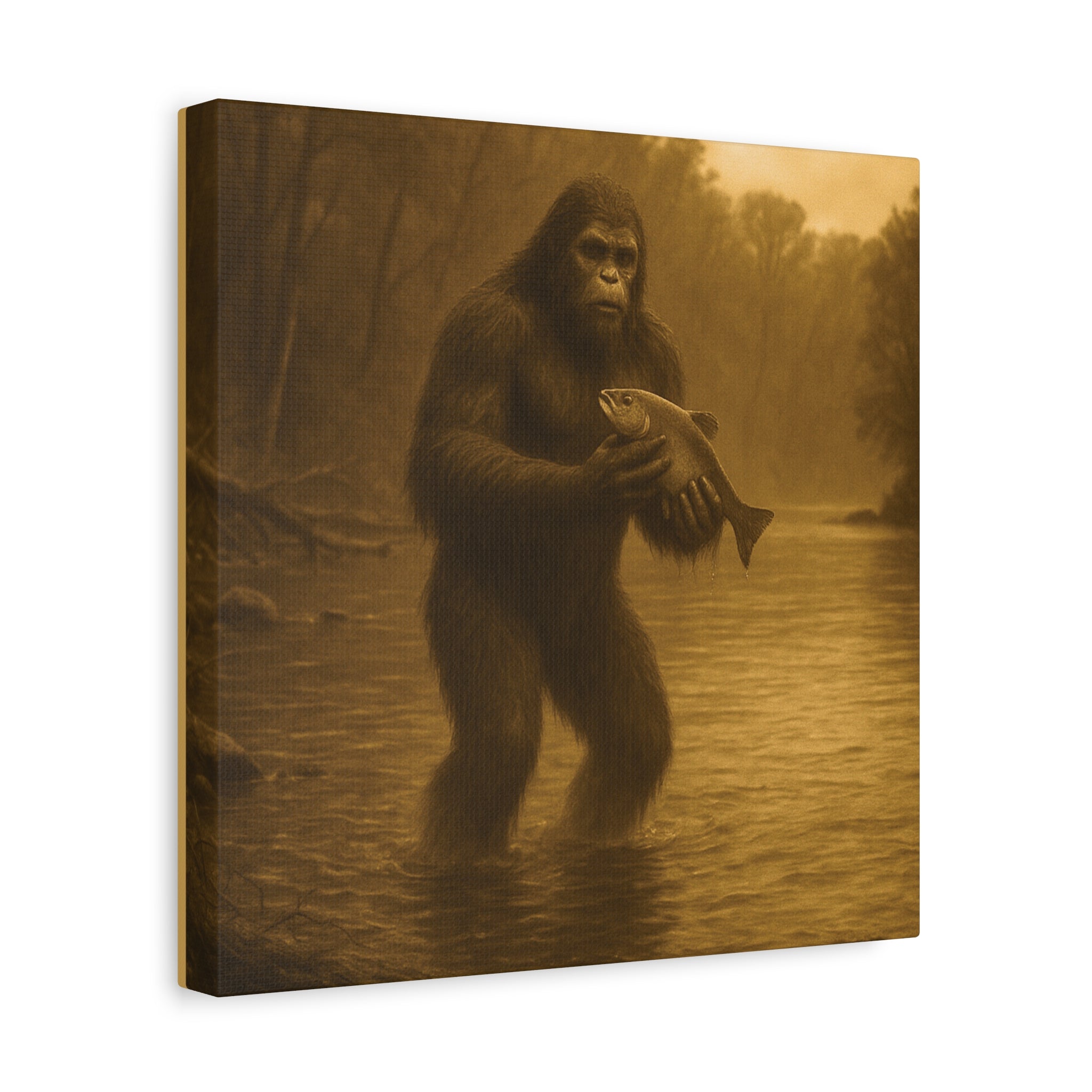 Fishing with Bigfoot Matte Canvas Wall Art