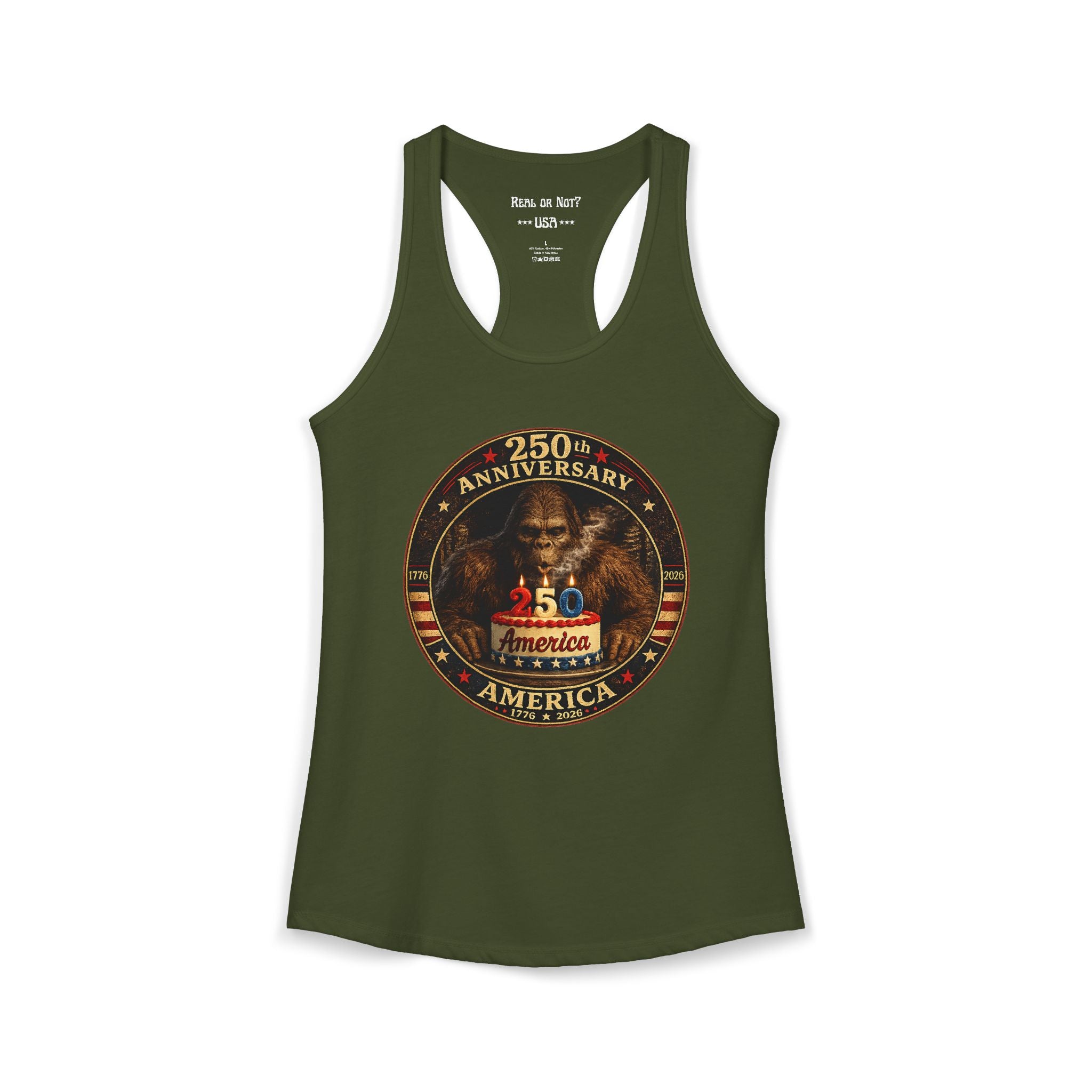 Limited Edition: 250th Anniversary Bigfoot Birthday Cake Ladies' Racerback Tank