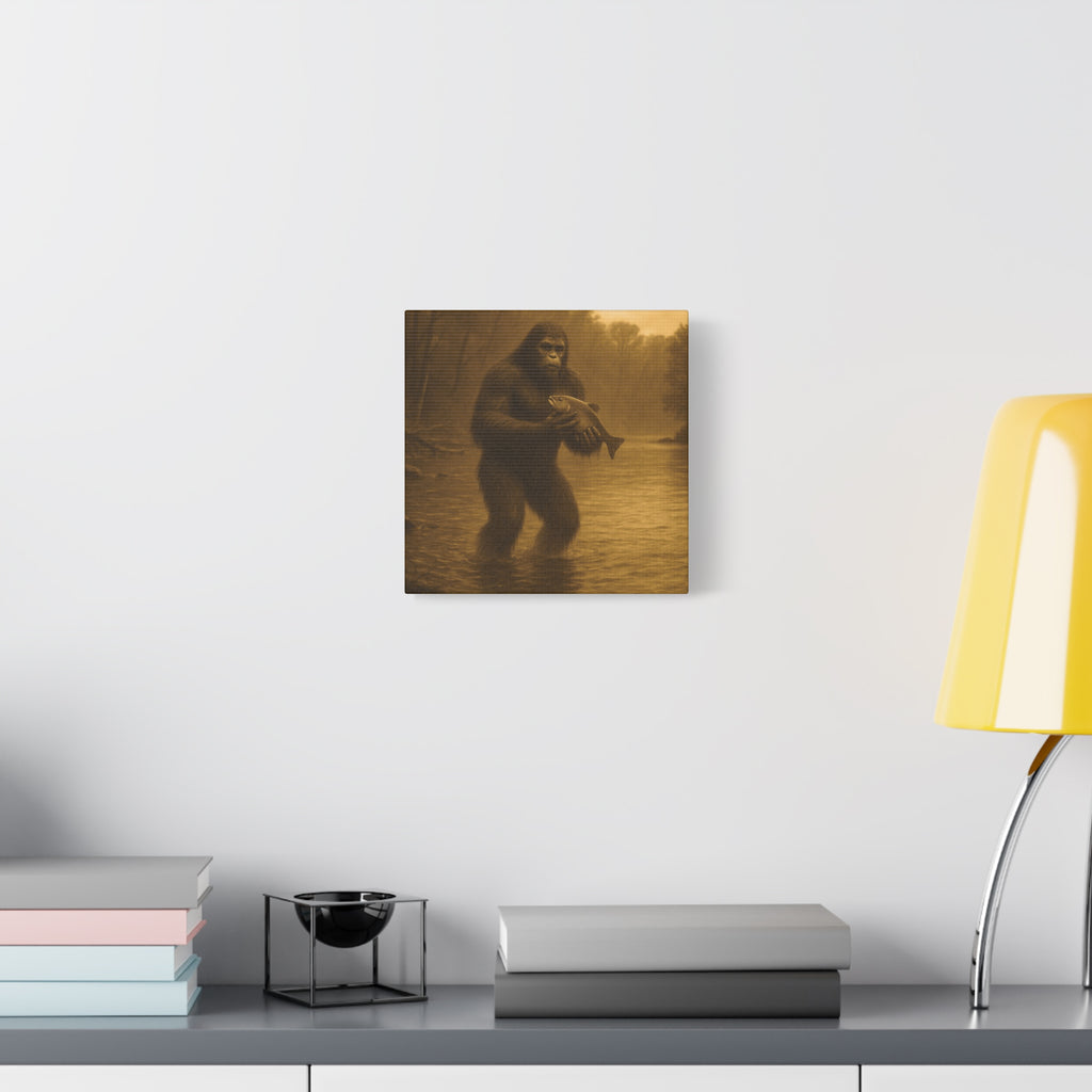 Fishing with Bigfoot Matte Canvas Wall Art