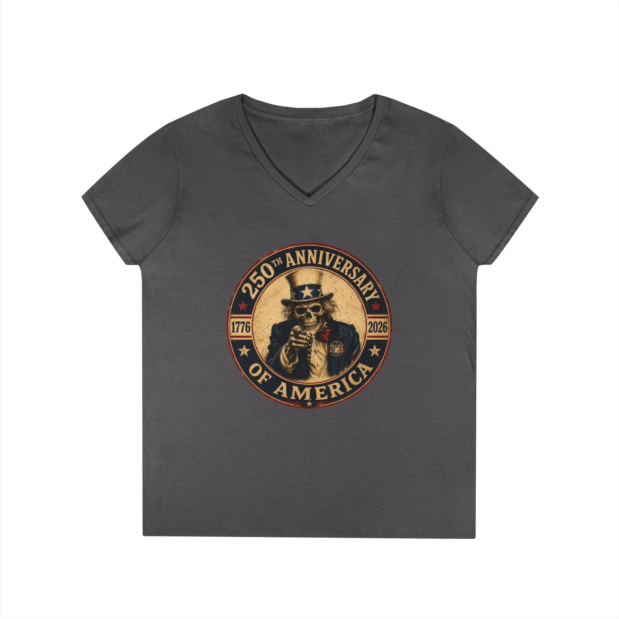 Limited Edition: Uncle Sam Skull 250th Anniversary of America Ladies V-Neck T-Shirt