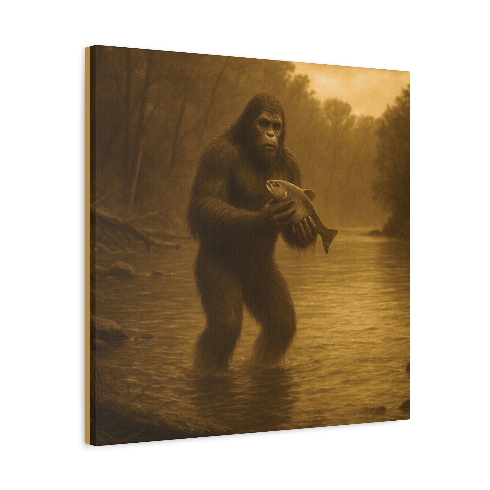 Fishing with Bigfoot Matte Canvas Wall Art