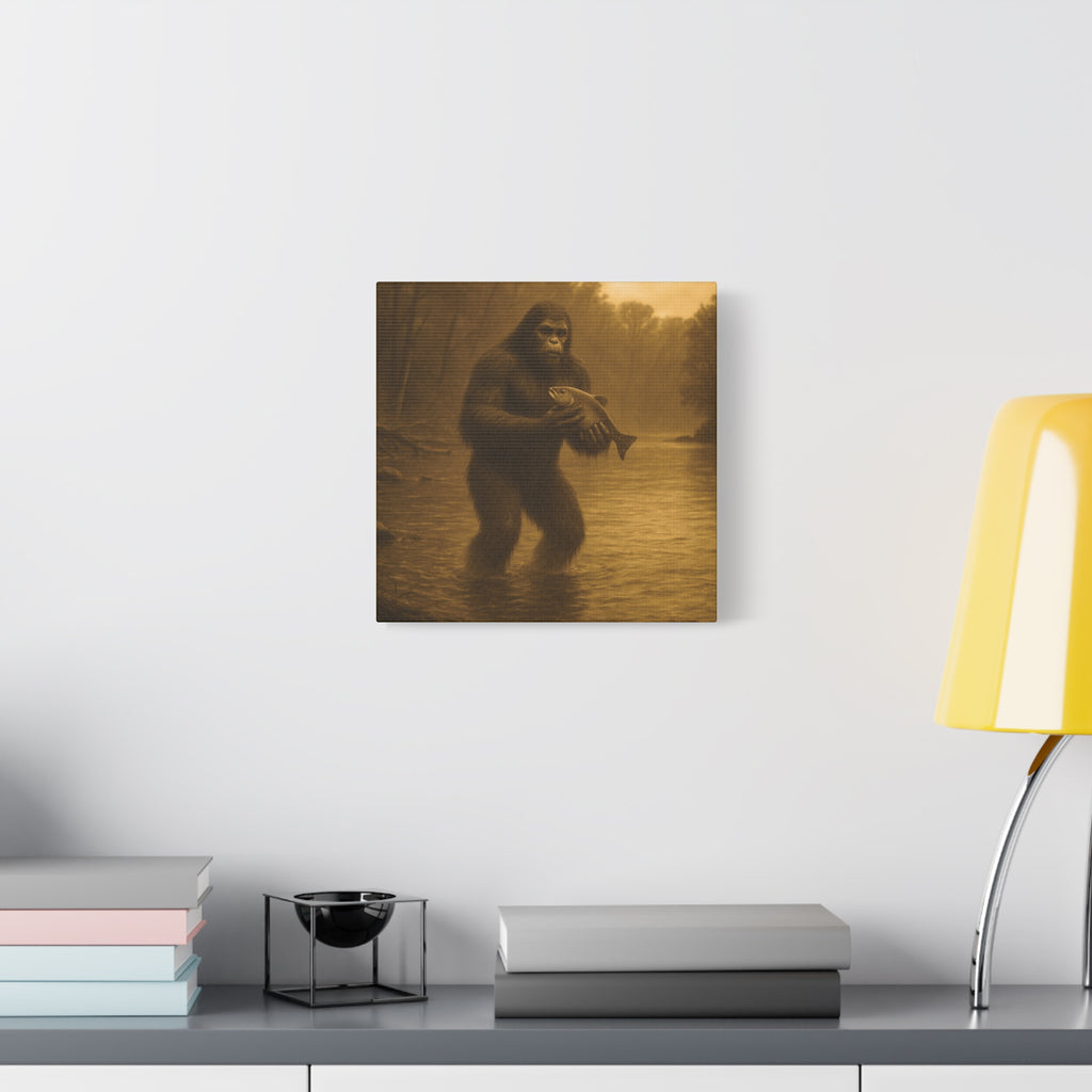 Fishing with Bigfoot Matte Canvas Wall Art