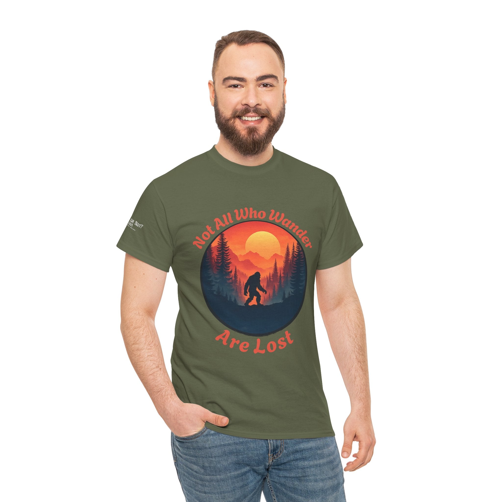 The Wanderer - Sunset Bigfoot Forest Graphic