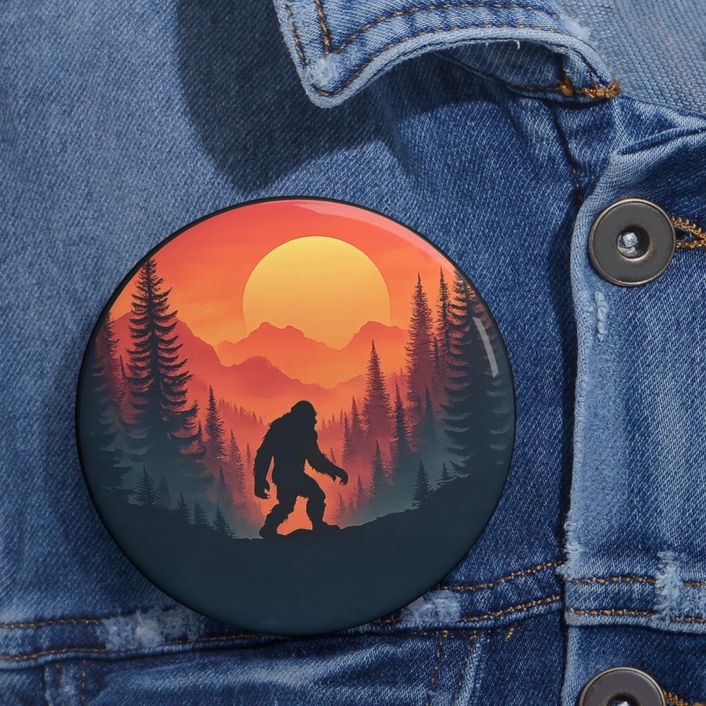 Bigfoot Sunset Walk Round Pin Button