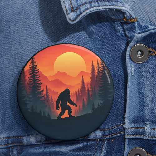 Bigfoot Sunset Walk Round Pin Button
