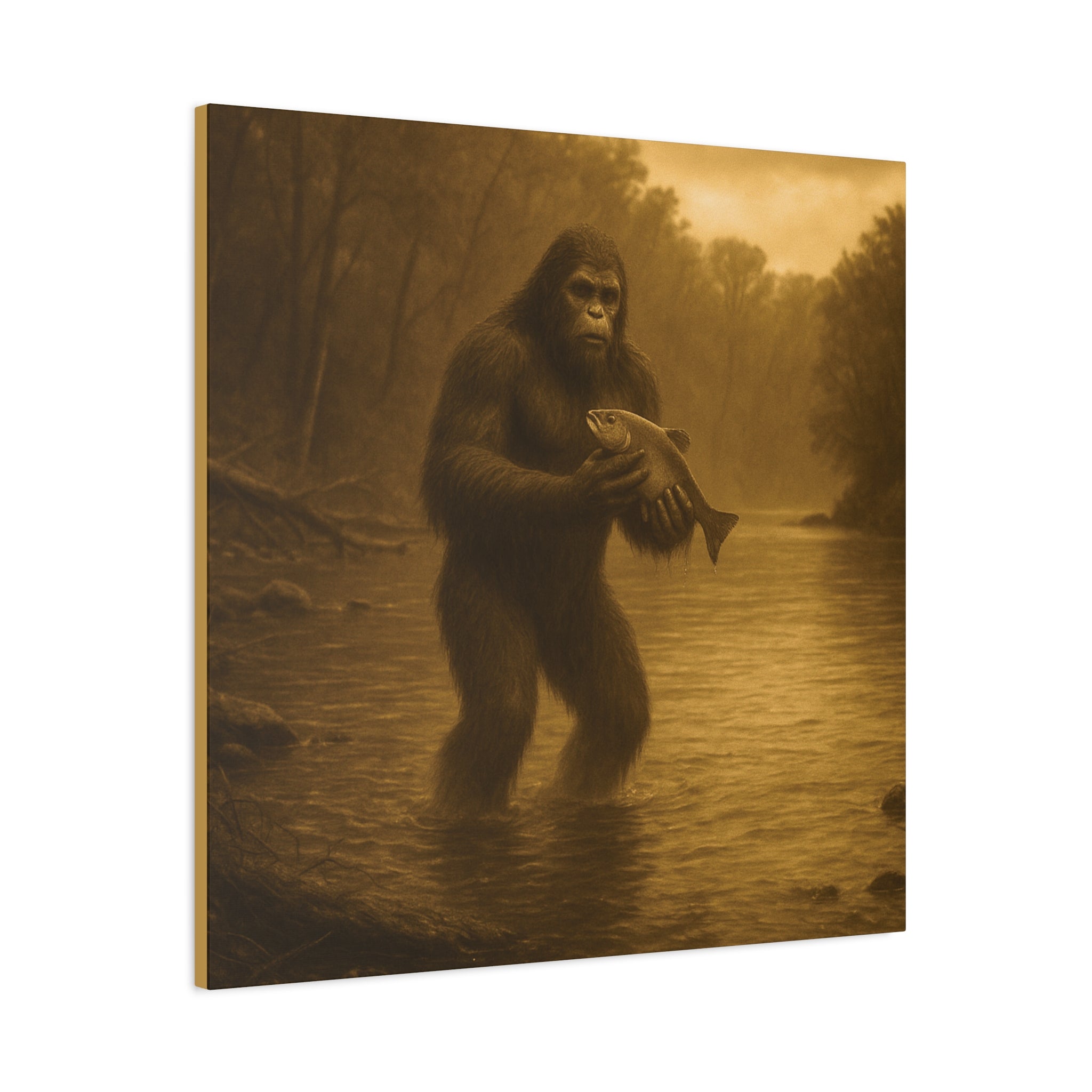 Fishing with Bigfoot Matte Canvas Wall Art