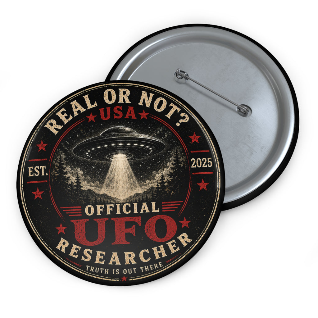 UFO Researcher Round Pin Button