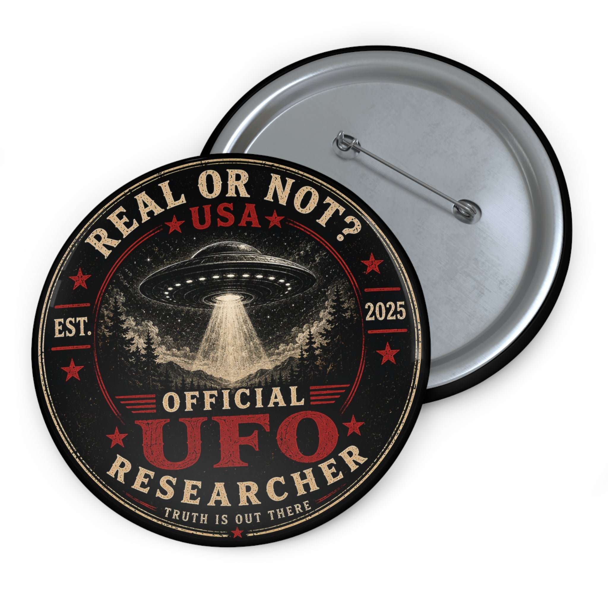 UFO Researcher Round Pin Button
