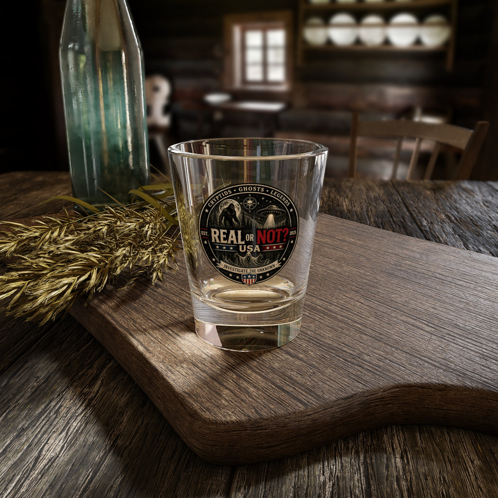 Real or Not? USA Shot Glass – 1.5oz Paranormal Vintage Badge