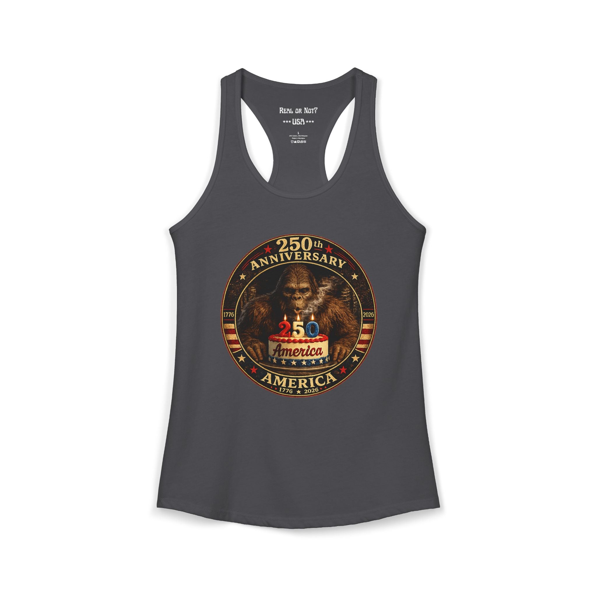 Limited Edition: 250th Anniversary Bigfoot Birthday Cake Ladies' Racerback Tank