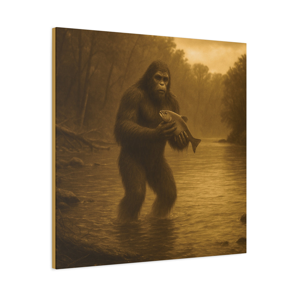 Fishing with Bigfoot Matte Canvas Wall Art