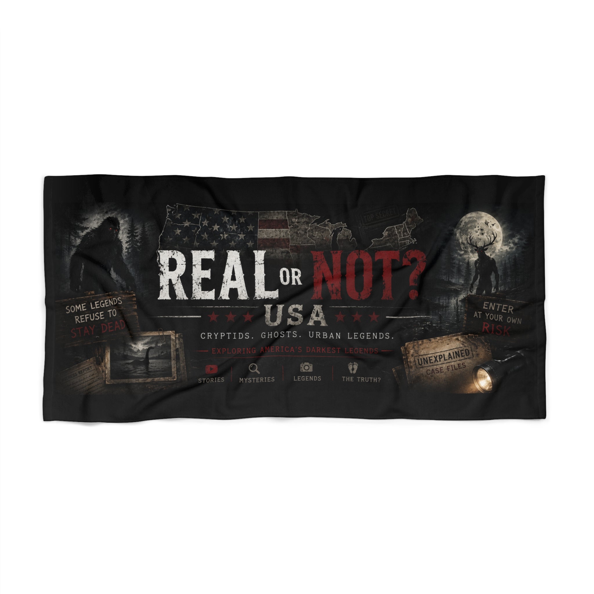 Real or Not? USA Beach Towel — Paranormal Urban Legends Design