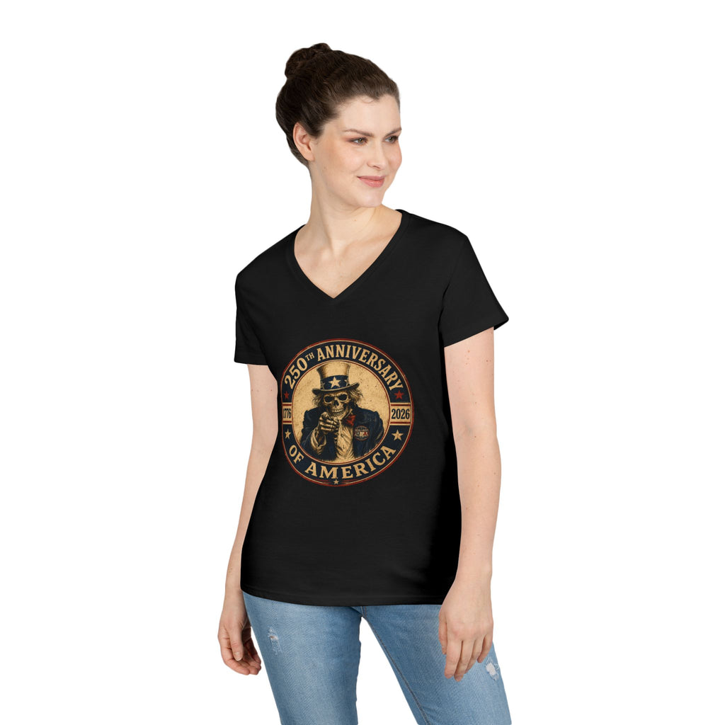 Limited Edition: Uncle Sam Skull 250th Anniversary of America Ladies V-Neck T-Shirt