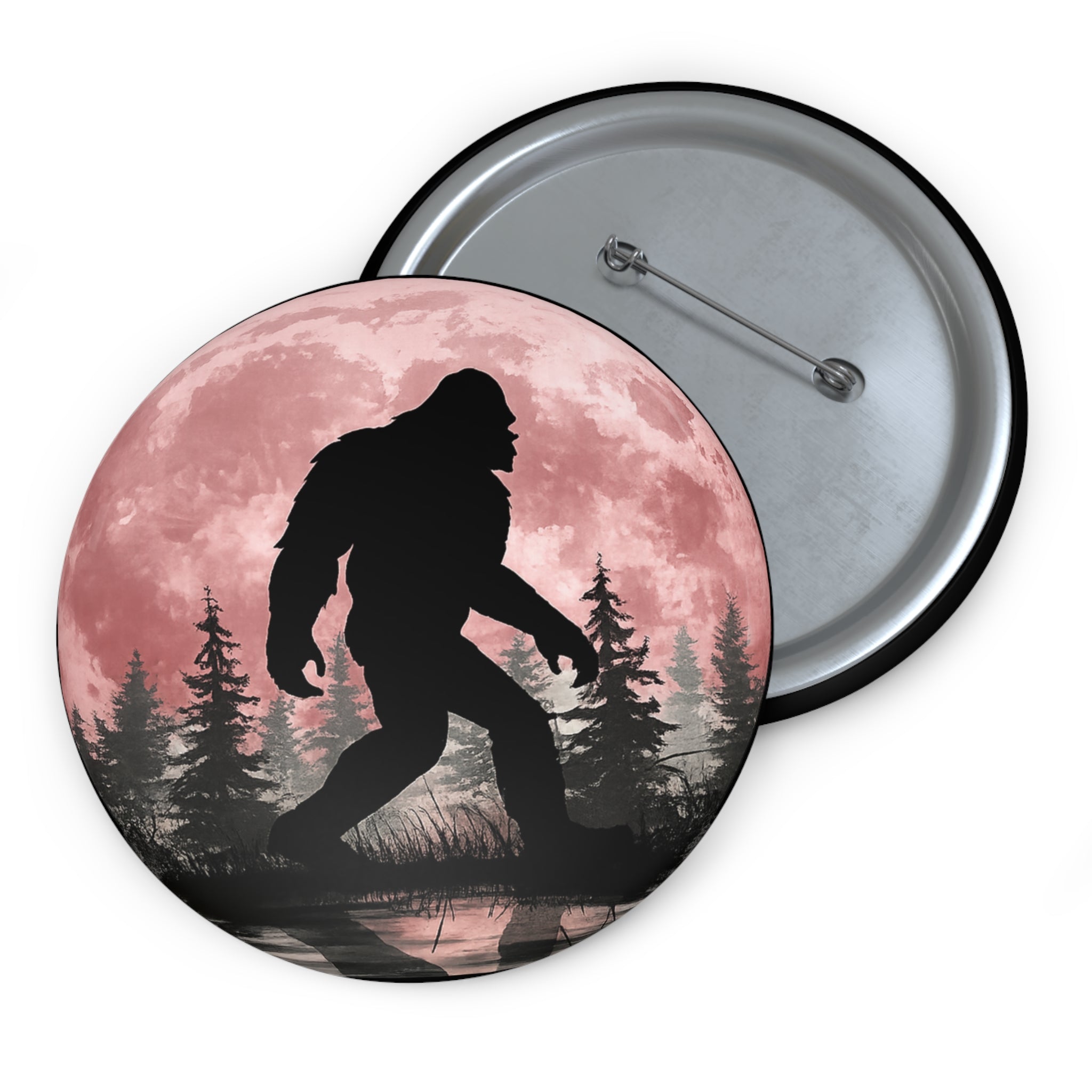 Bigfoot Night Walk Round Pin Button