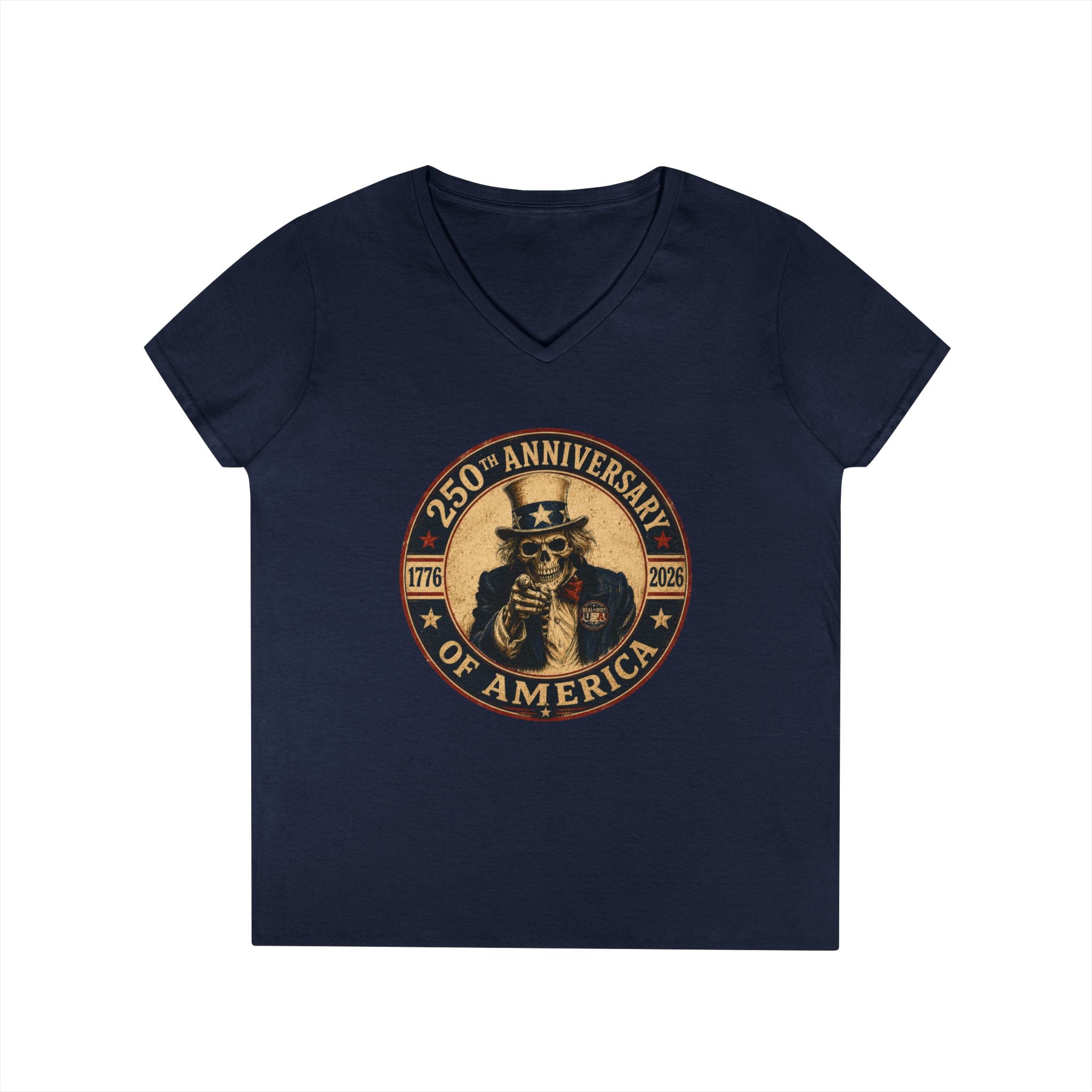 Limited Edition: Uncle Sam Skull 250th Anniversary of America Ladies V-Neck T-Shirt