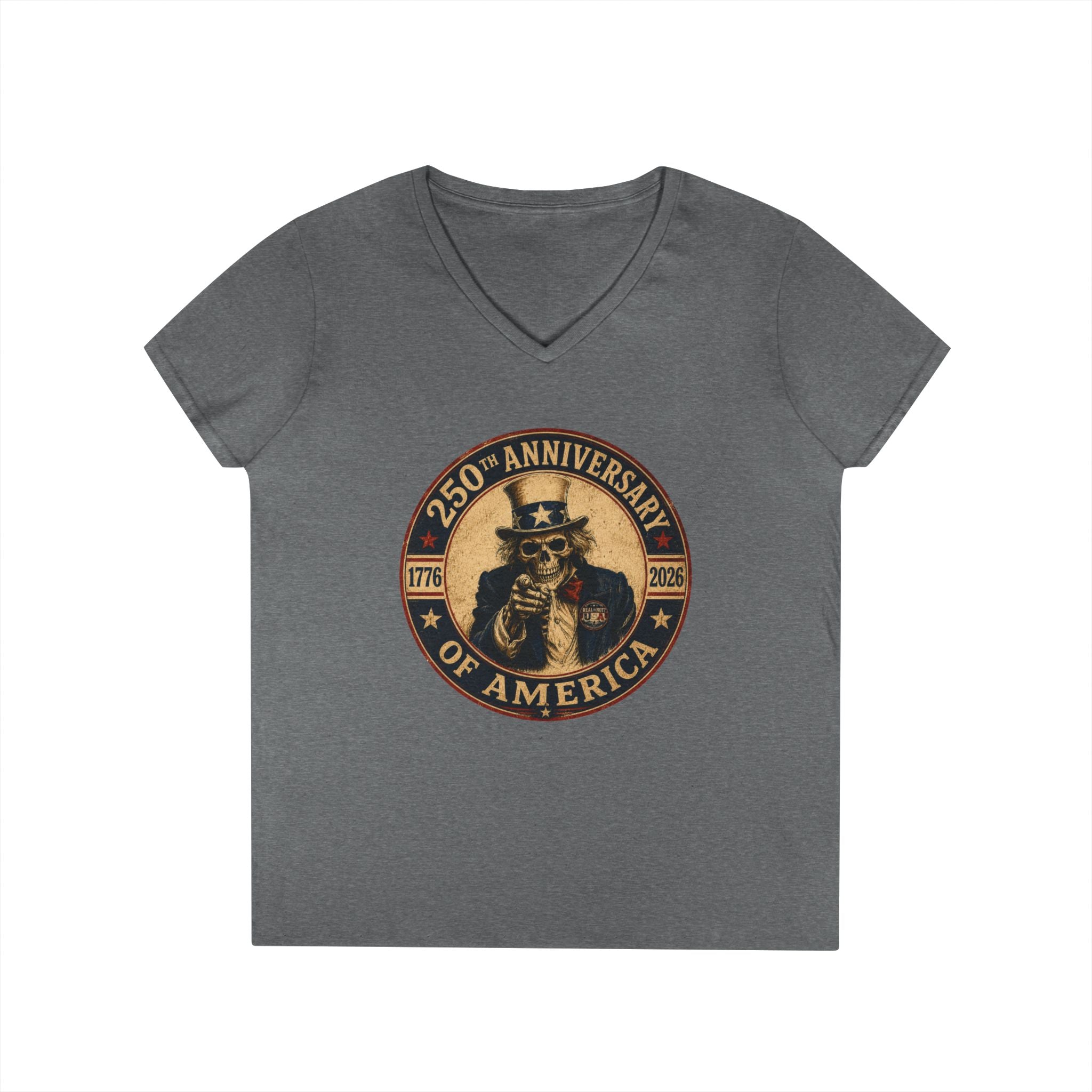 Limited Edition: Uncle Sam Skull 250th Anniversary of America Ladies V-Neck T-Shirt