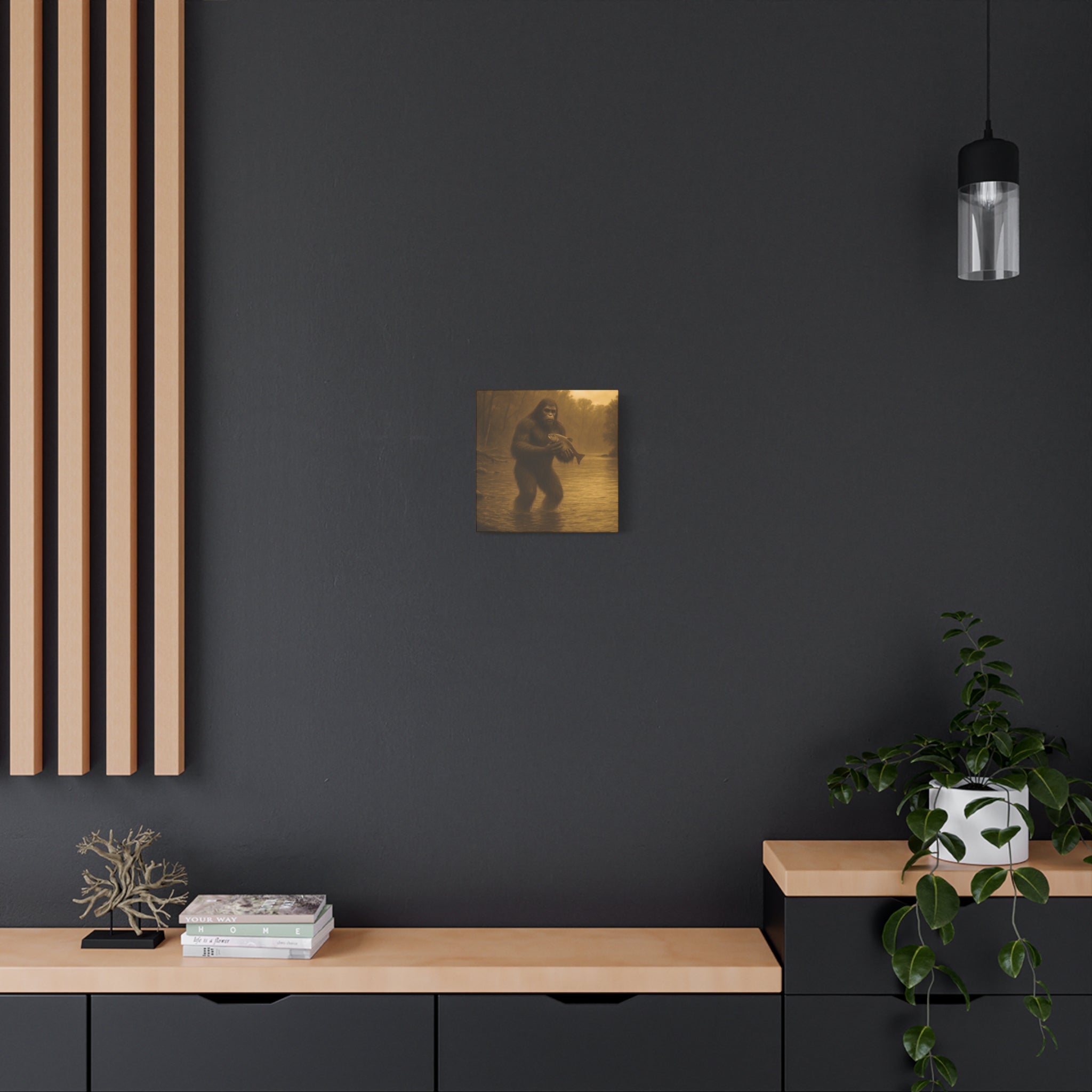 Fishing with Bigfoot Matte Canvas Wall Art