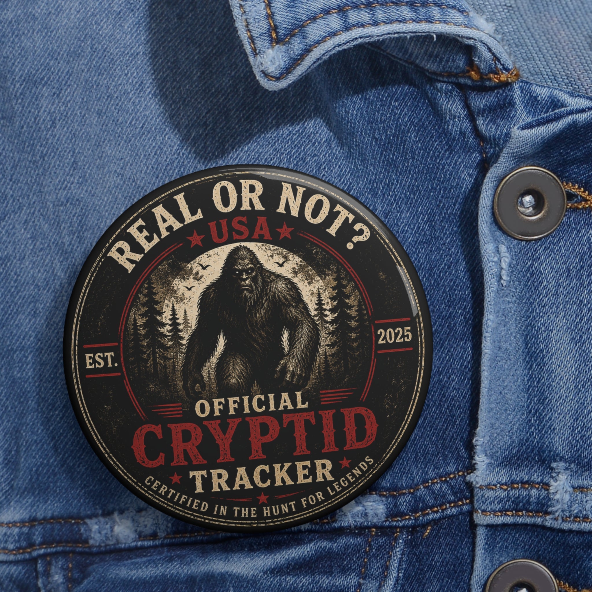 Cryptid Tracker Round Pin Button