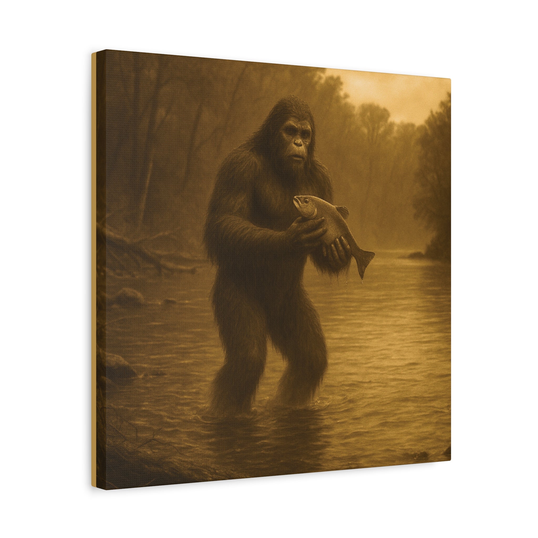 Fishing with Bigfoot Matte Canvas Wall Art