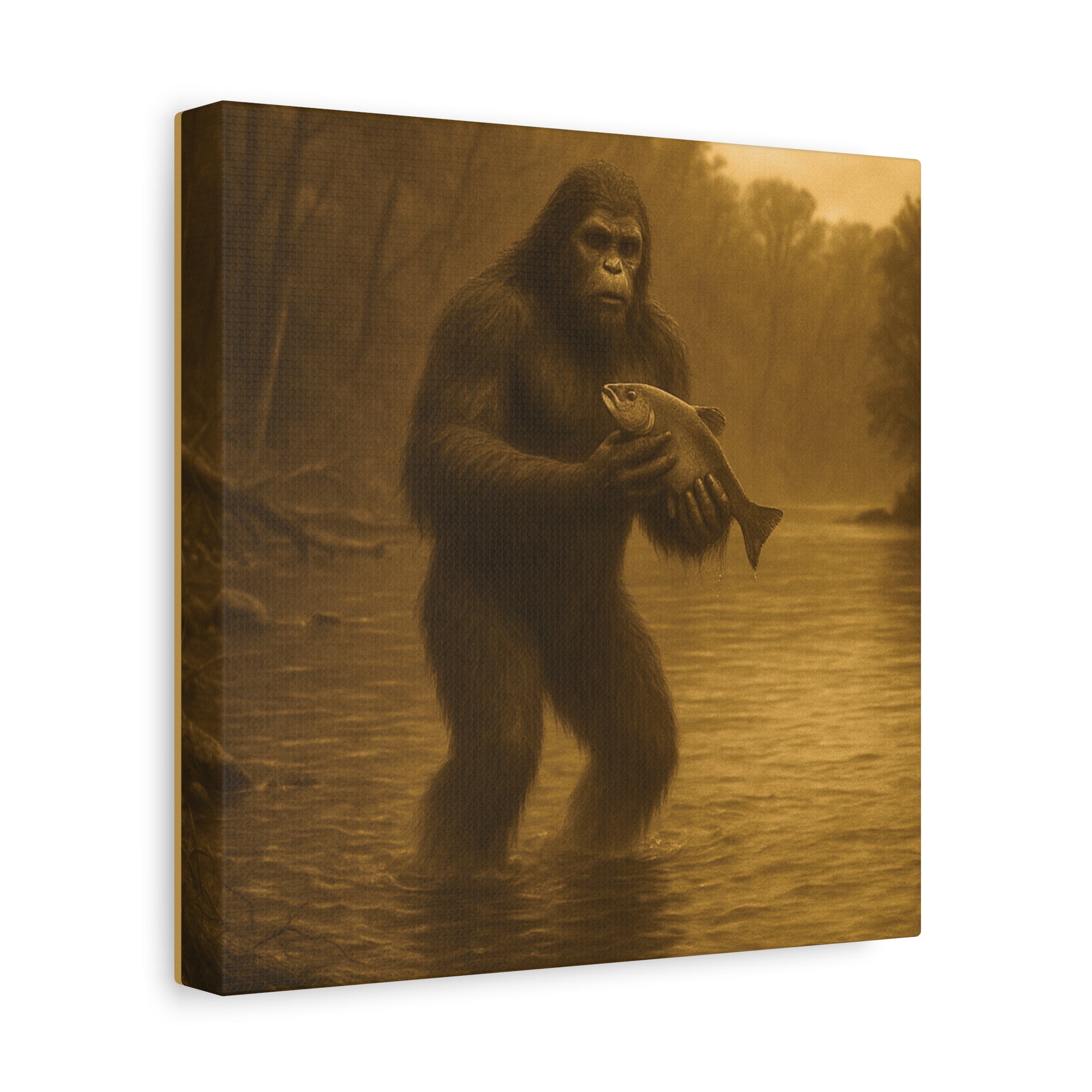 Fishing with Bigfoot Matte Canvas Wall Art