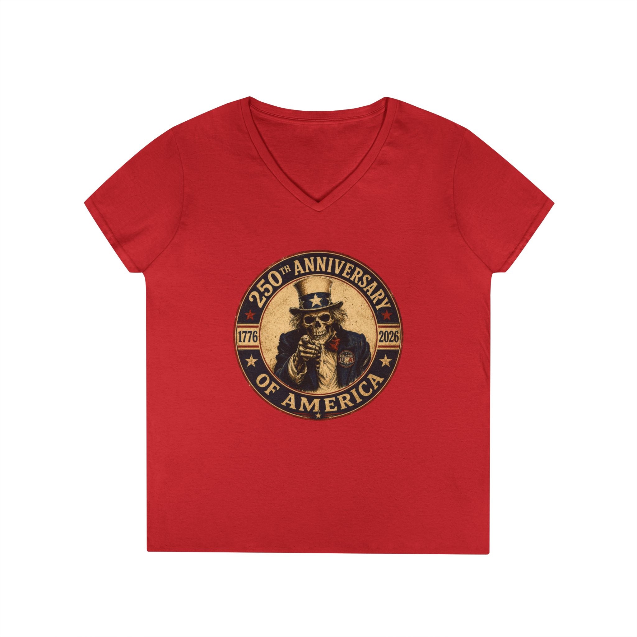 Limited Edition: Uncle Sam Skull 250th Anniversary of America Ladies V-Neck T-Shirt