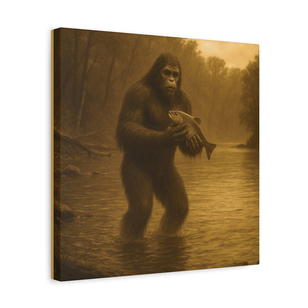 Fishing with Bigfoot Matte Canvas Wall Art