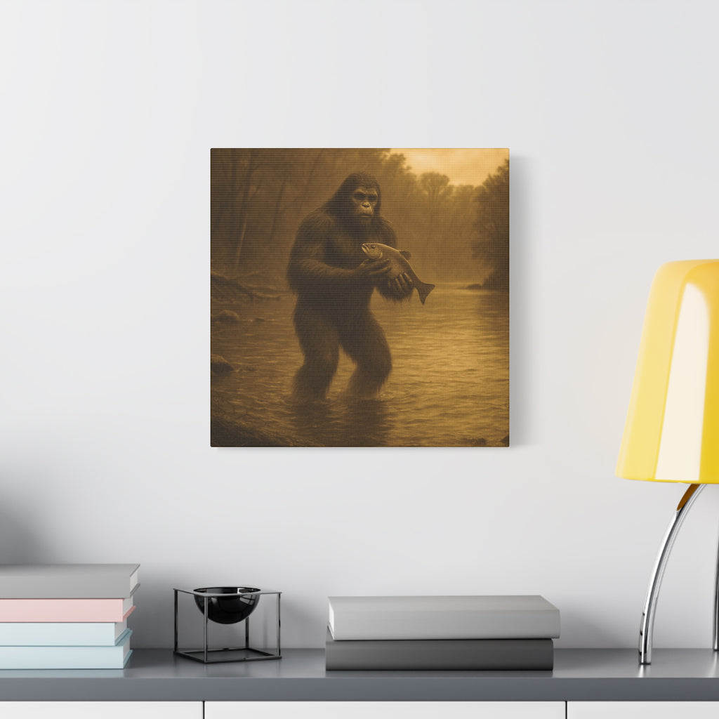 Fishing with Bigfoot Matte Canvas Wall Art