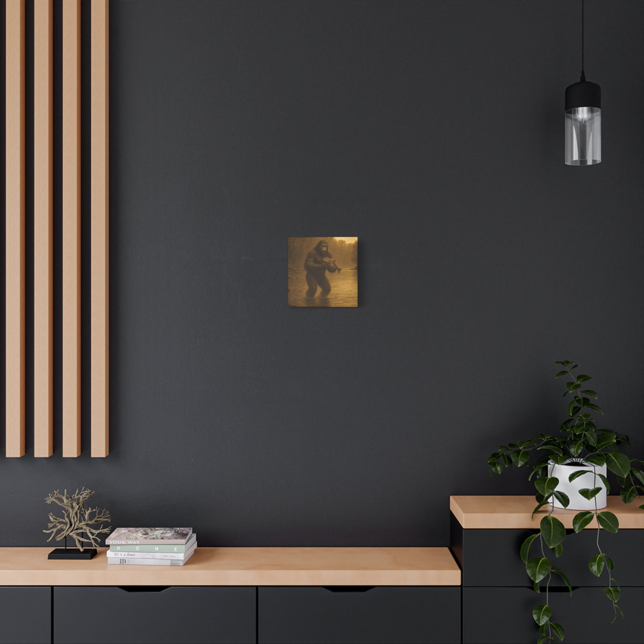 Fishing with Bigfoot Matte Canvas Wall Art