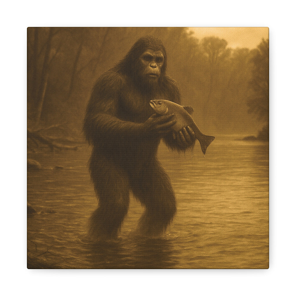 Fishing with Bigfoot Matte Canvas Wall Art