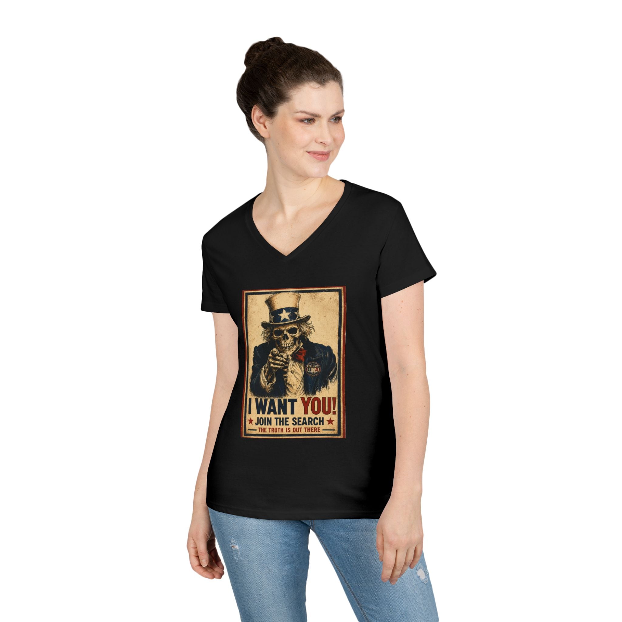 Uncle Sam Skull Limited Edition 250th USA Anniversary Ladies' V-Neck T-Shirt