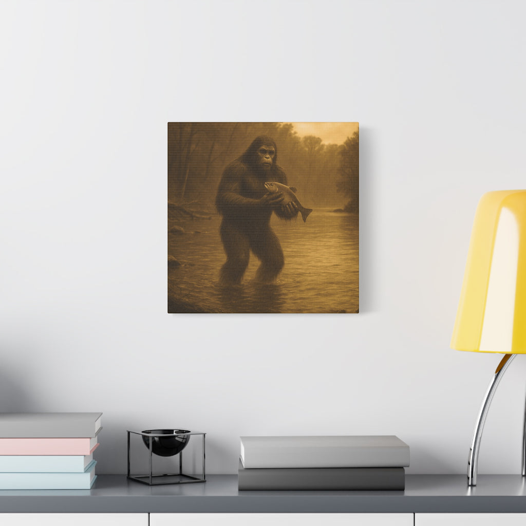 Fishing with Bigfoot Matte Canvas Wall Art