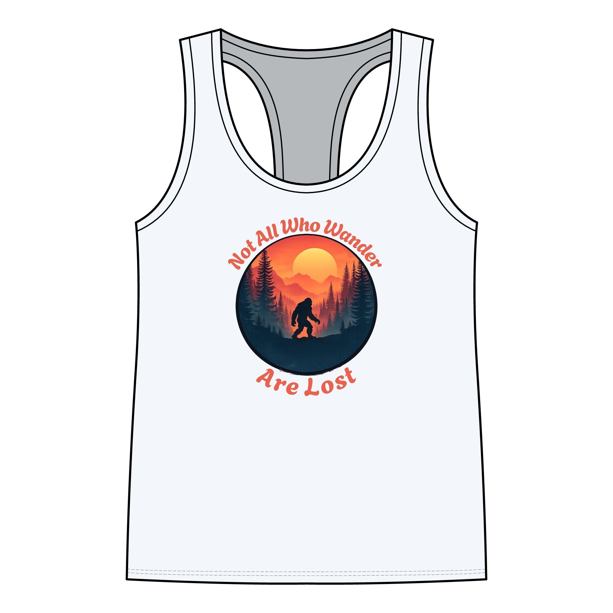 Real Or Not? USA Women's Bigfoot Racerback Tank — 'Not All Who Wander Are Lost'