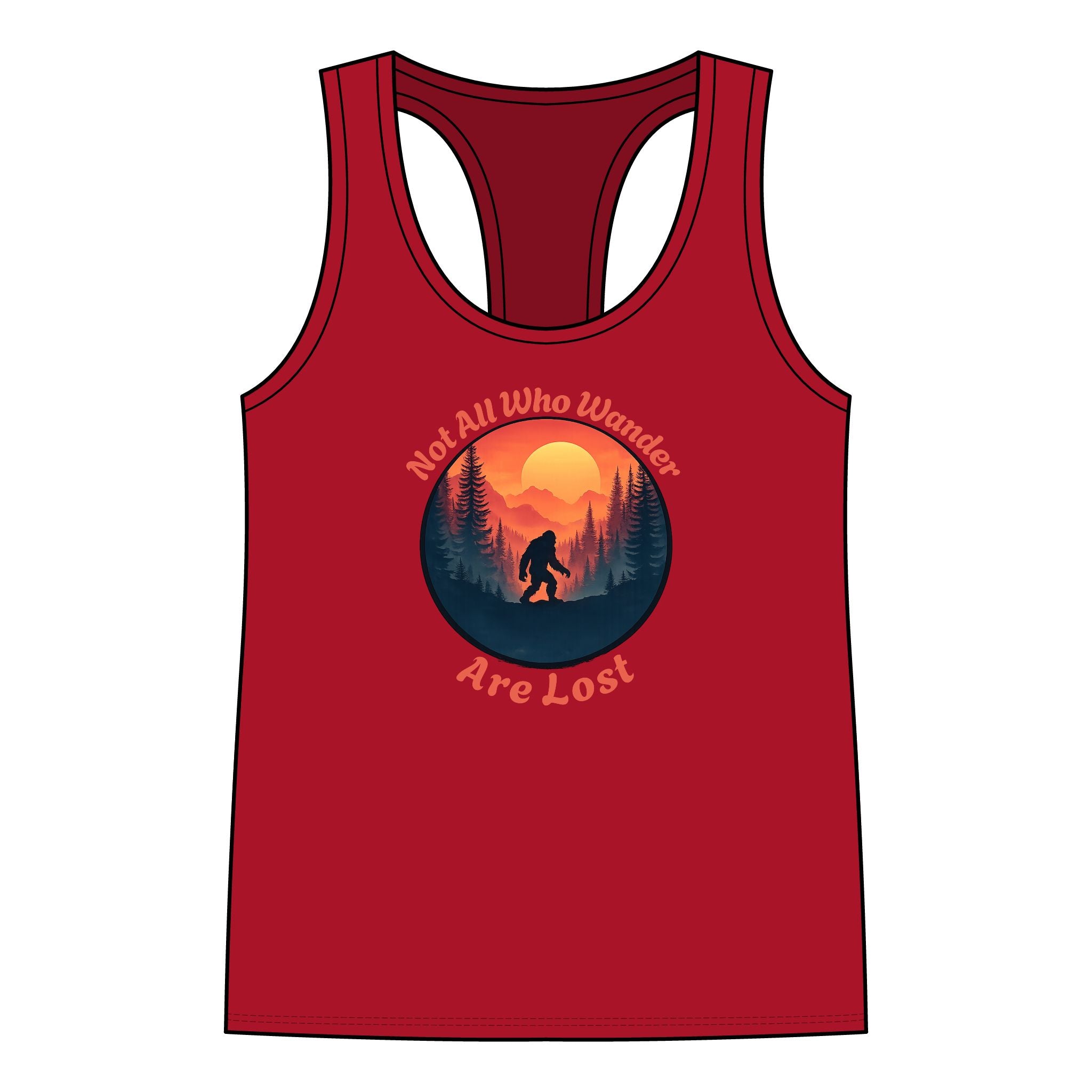 Real Or Not? USA Women's Bigfoot Racerback Tank — 'Not All Who Wander Are Lost'