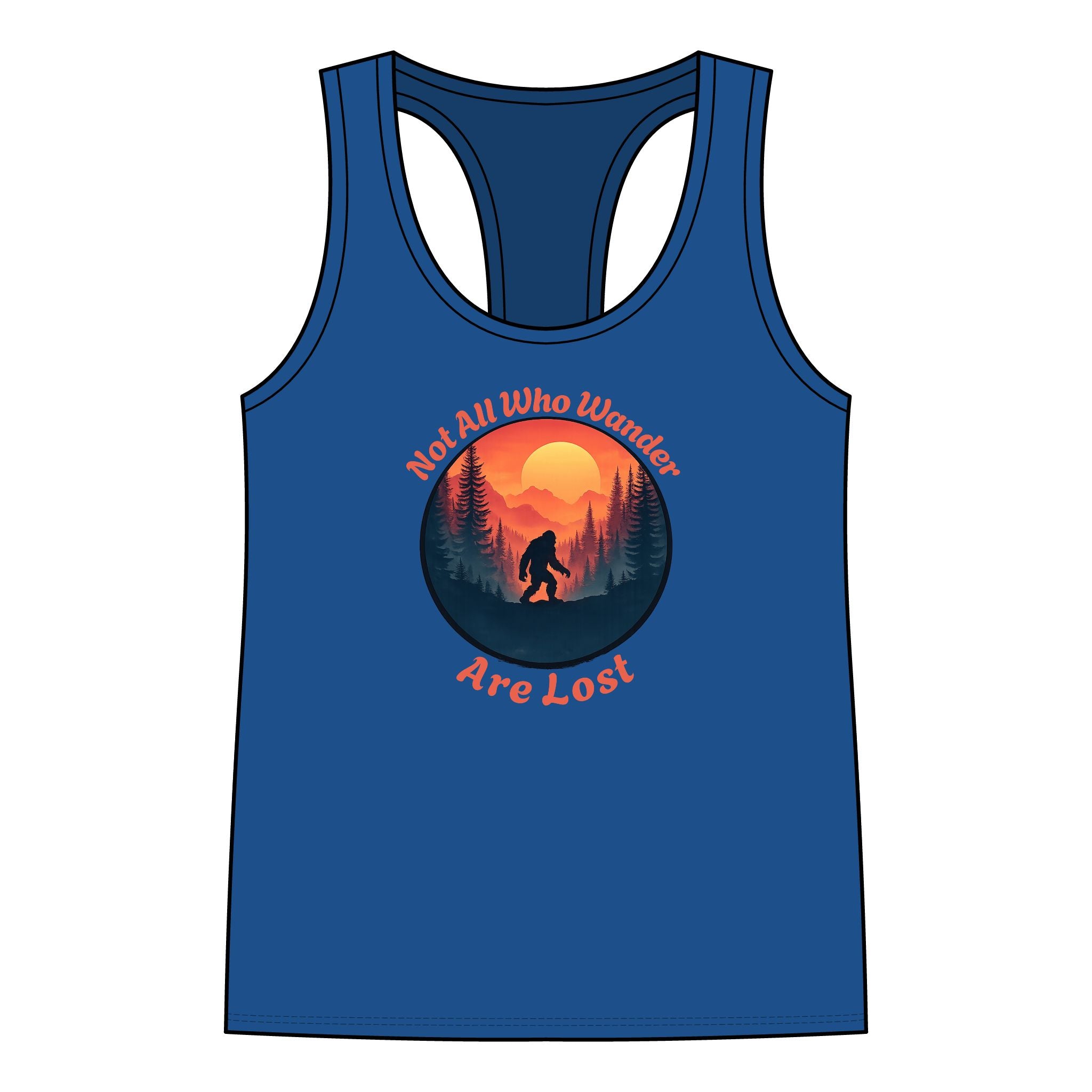 Real Or Not? USA Women's Bigfoot Racerback Tank — 'Not All Who Wander Are Lost'