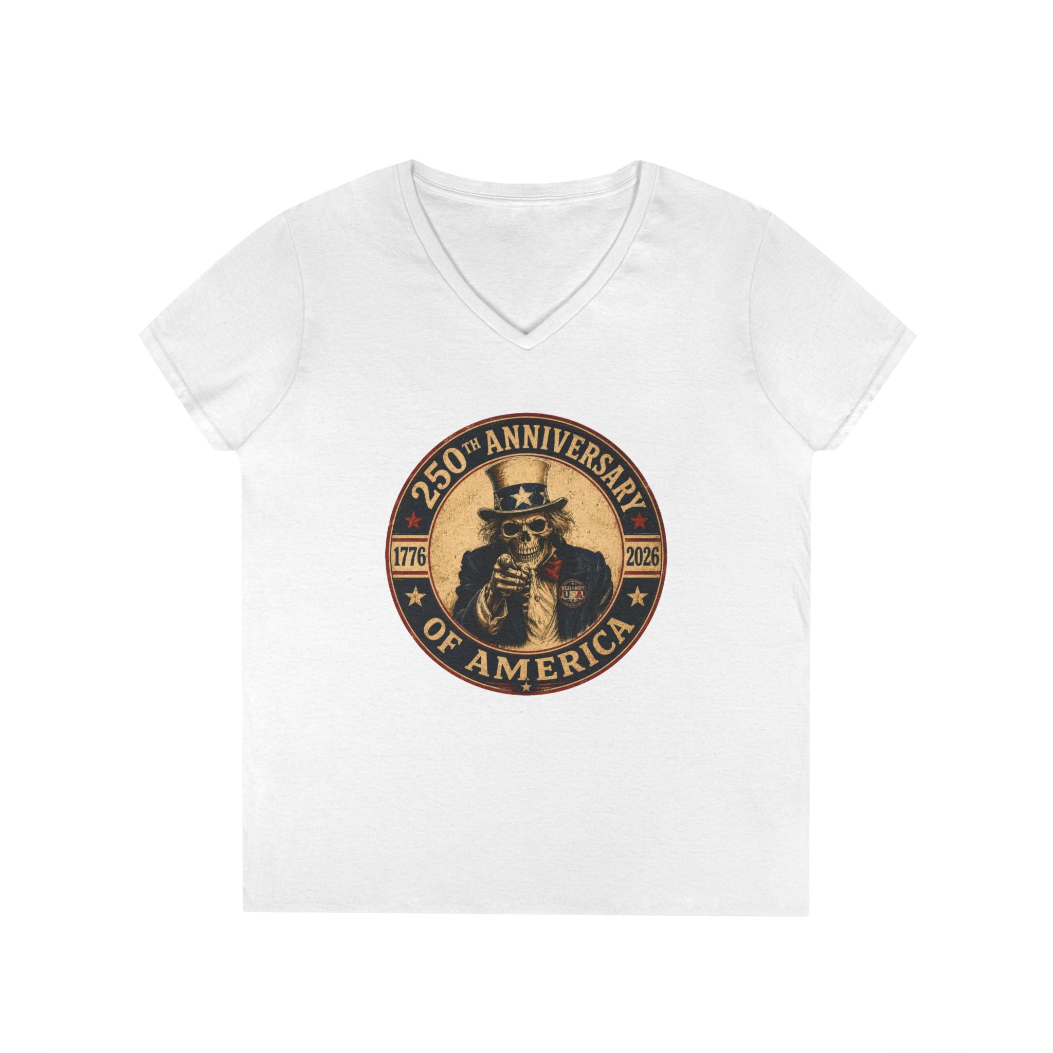 Limited Edition: Uncle Sam Skull 250th Anniversary of America Ladies V-Neck T-Shirt