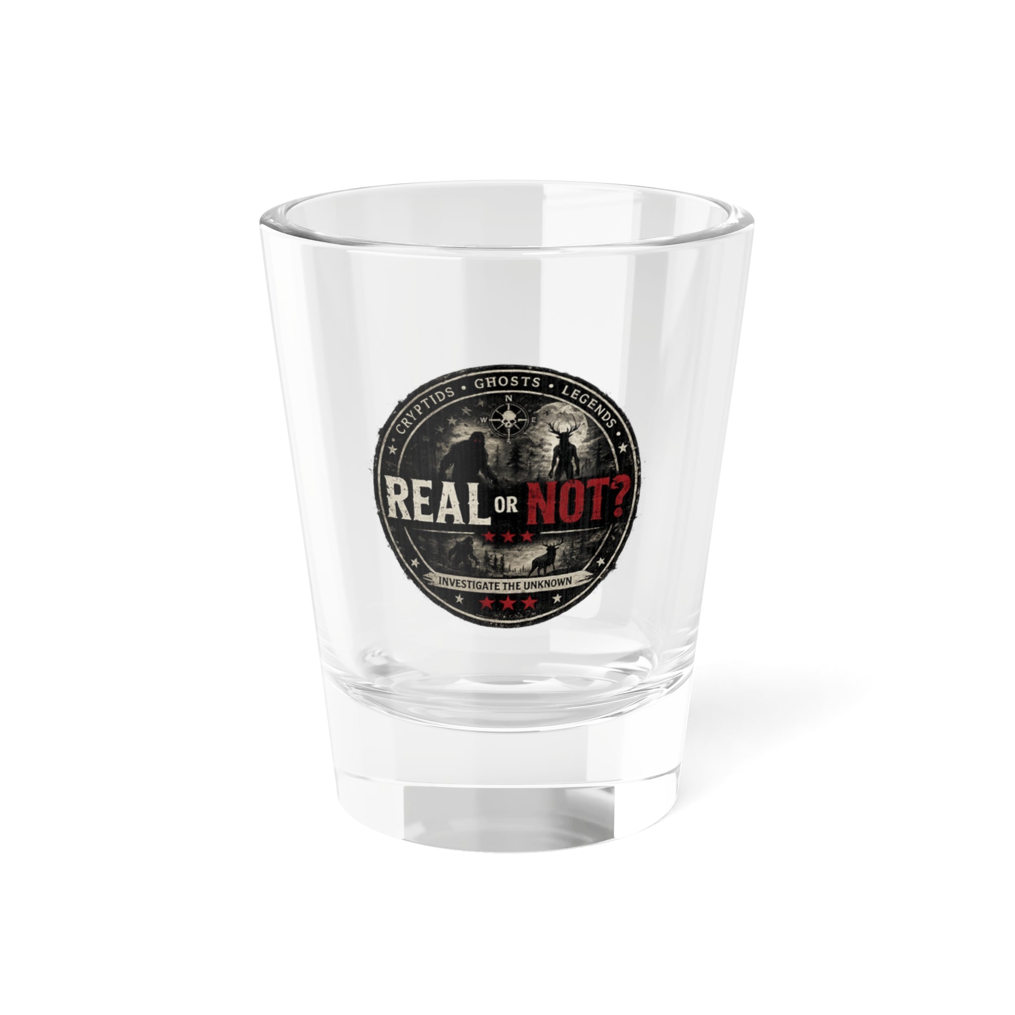 Real or Not? USA Shot Glass – 1.5oz Paranormal Vintage Badge
