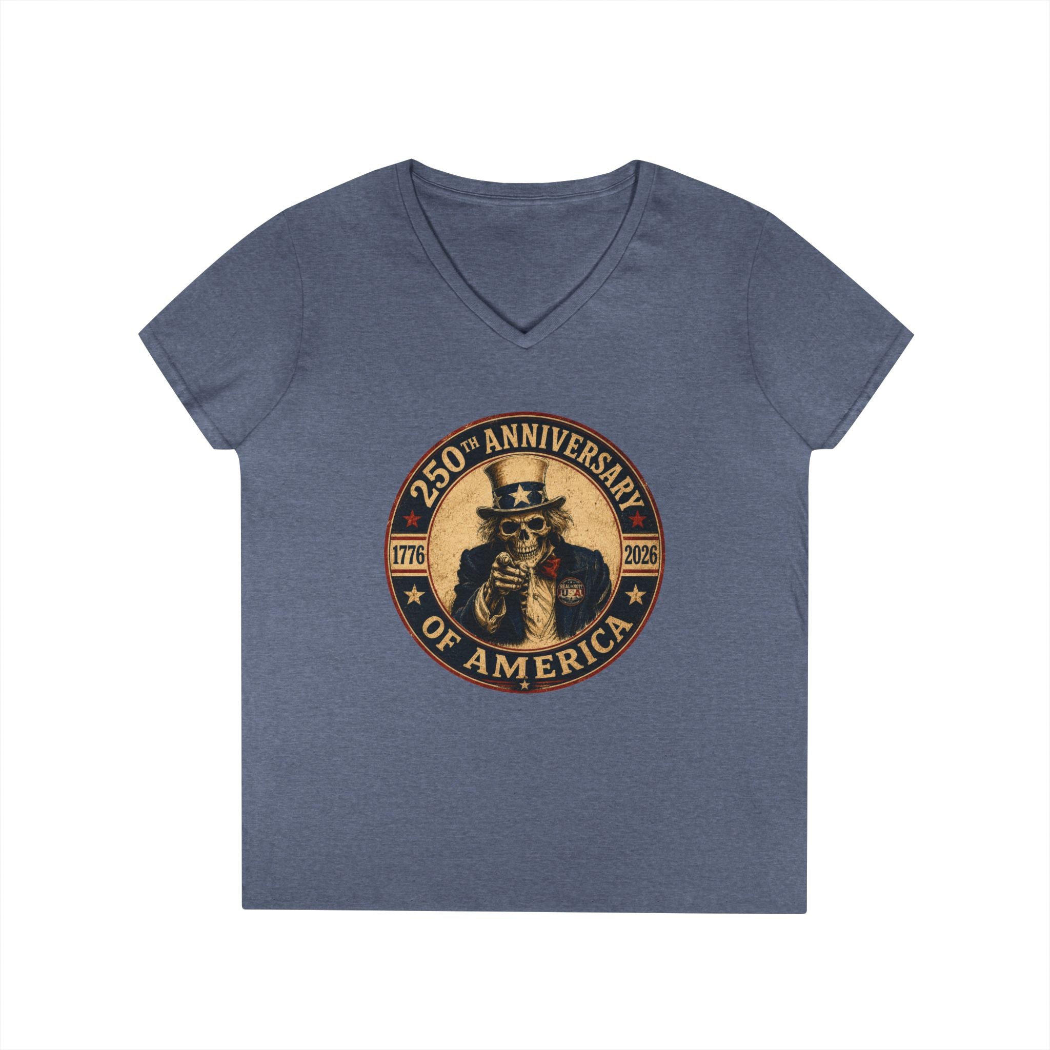 Limited Edition: Uncle Sam Skull 250th Anniversary of America Ladies V-Neck T-Shirt
