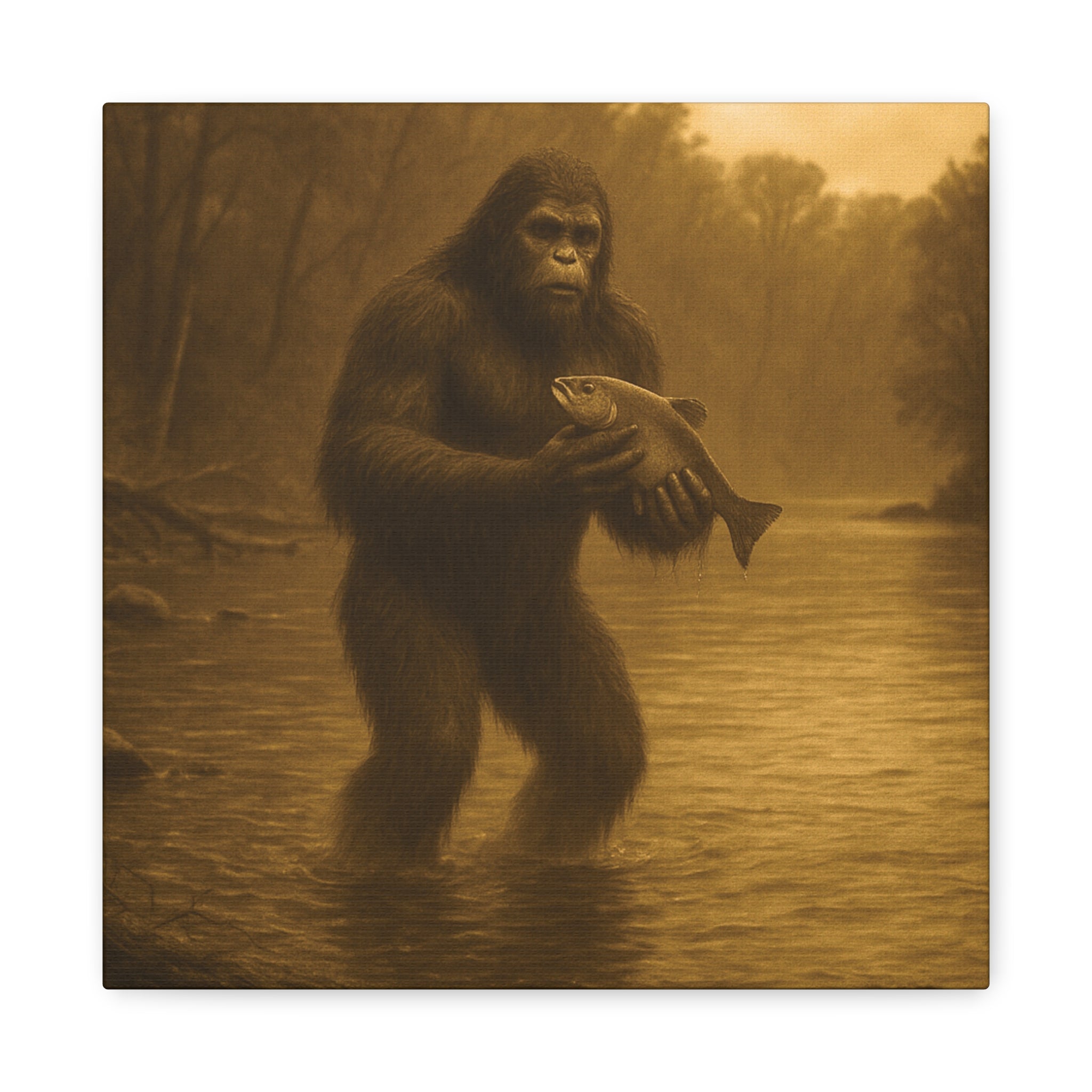 Fishing with Bigfoot Matte Canvas Wall Art