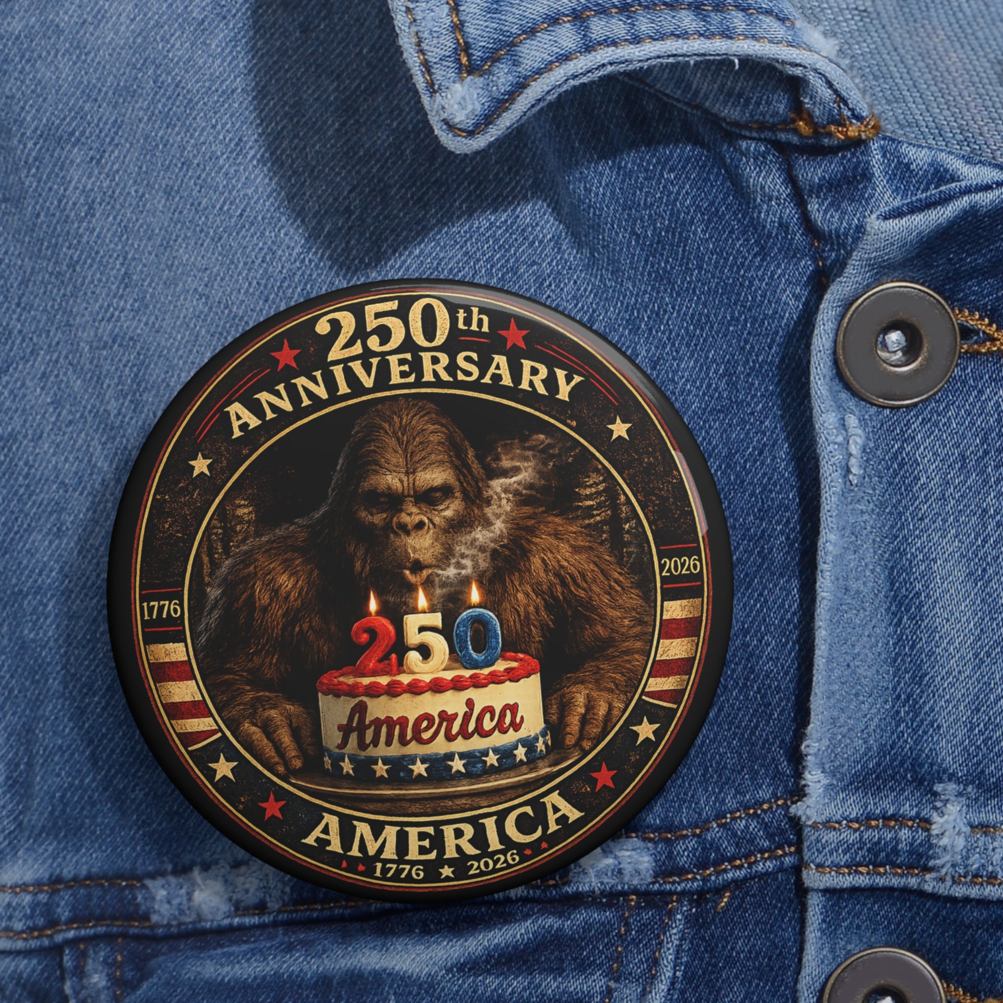 Limited Edition: 250th Anniversary Bigfoot Birthday Cake Pin Button