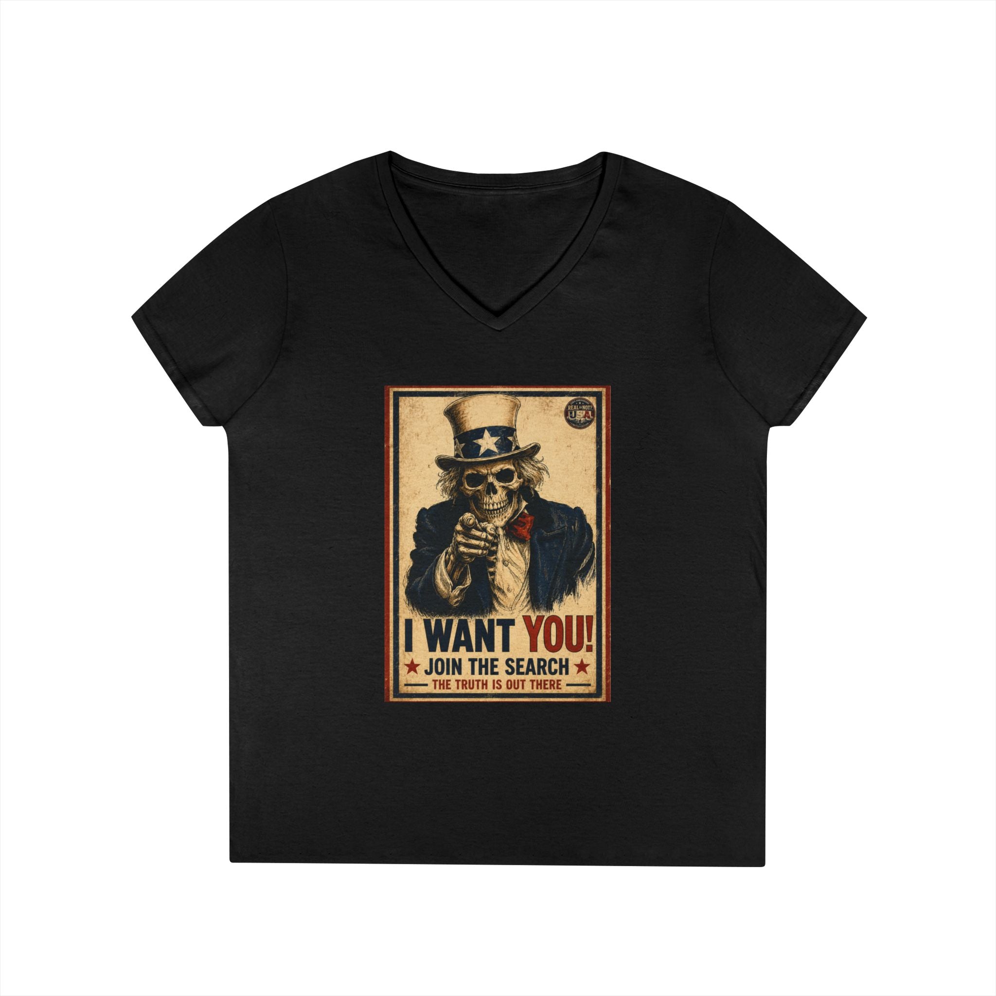 Uncle Sam Skull Limited Edition 250th USA Anniversary Ladies V-Neck T-Shirt
